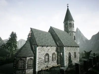 Stone Church Unreal Engine  Low-poly 3D model