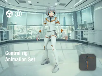 Anime Girl Android in Futuristic Lab Low-poly 3D model