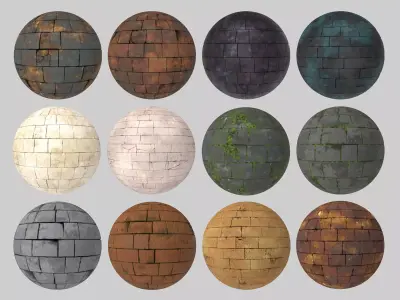12 Stylized Seamless Bricks and Stone PBR Textures and Materials Texture