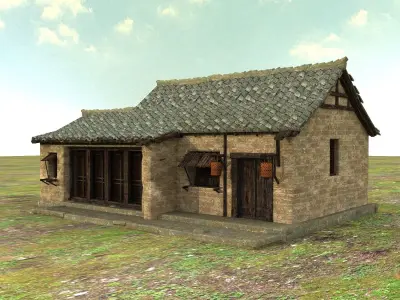 Ancient Asian houses Low-poly 3D model