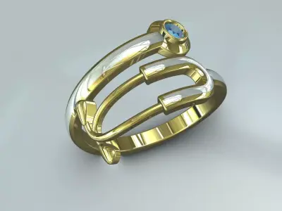 Modern Double Band Bypass Ring  14K Gold 3D print model