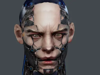 Realistic White Male Head Cyborg  3D model Game Ready Low-poly  Low-poly 3D model