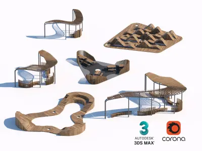 Innovative Wooden Play and Relaxation Structures for Parks 3D model