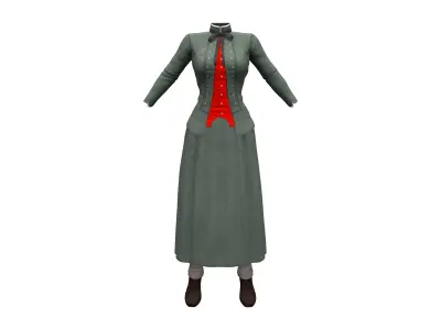 Mid Century Steampunk Gown Full Outfit Low-poly 3D model