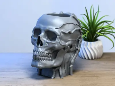 Robot Skull pen holder Cyborg pen holder 3D print model order