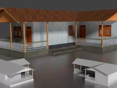 Rumah Beton Kayu 002 Free low-poly 3D model