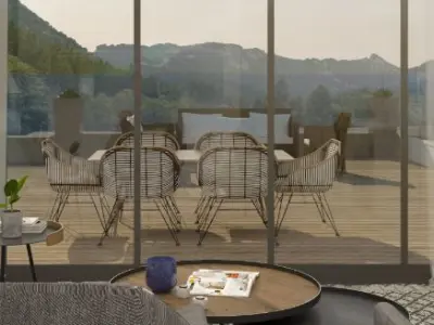 Kitchen and living room modern and well equipped 3D model