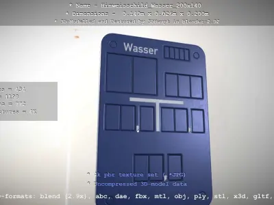 Hinweisschild Wasser 200x140mm Low-poly 3D model