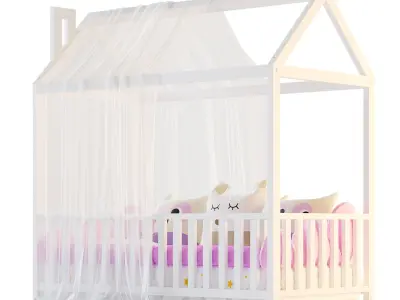 Childrens floor bed - house Alva from solid Beech 3D model