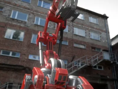 The Walking Mech Neck Red Version Low-poly 3D model