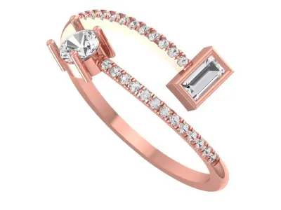Open End Light Weight Baguette Round Stone Band Ring 3D print model