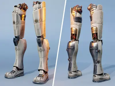 mechanical robot legs with cable and carvings 3D model 3D model