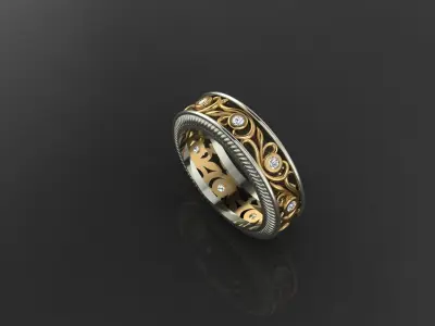 Elegant Women Ring with Floral Pattern Delicate Jewelry Design 3D print model