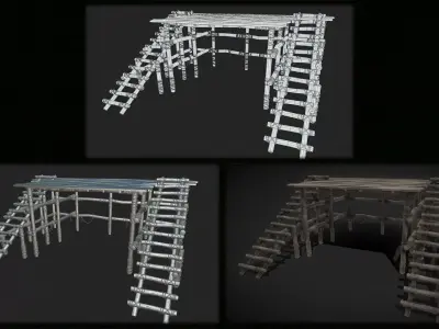 Wooden Stage Low-poly 3D model