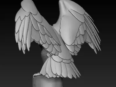 Open Wings Eagle Statue on Tree Stump Detailed Sculpture 3D print model