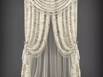 Curtain with flowers Low-poly 3D model