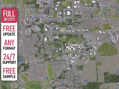 New Albany - 3D City Model Low-poly 3D model