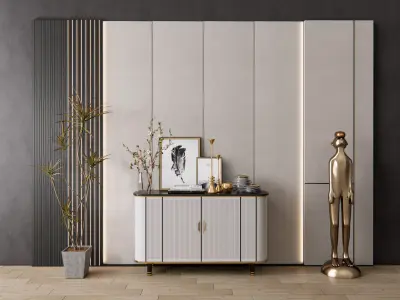 Sideboard with wall panel and flooring 9 3D model