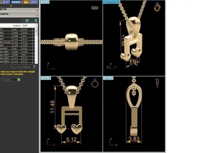 Music love Pendant 3dm STL OBJ FBX Render Details 3D print model