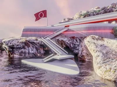 Modern Build futuristic Exterior island rock 3D Low-poly 3D model