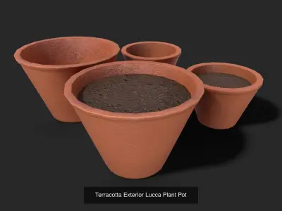 Plant Pot Set Terracotta Exterior 3D Model Pack