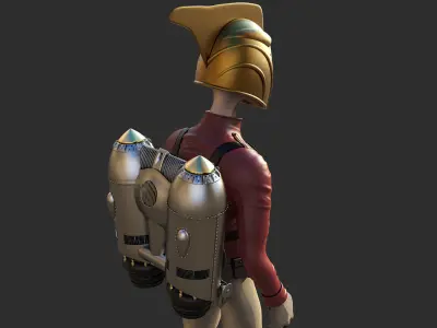 Rocketeer character with backpack and helmet 3D model