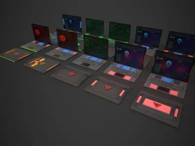 Scifi Laptop Collection Low-poly 3D model