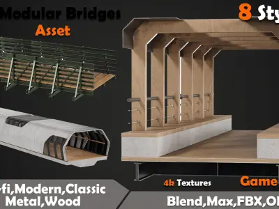 Modular Bridges Asset Low-poly 3D model