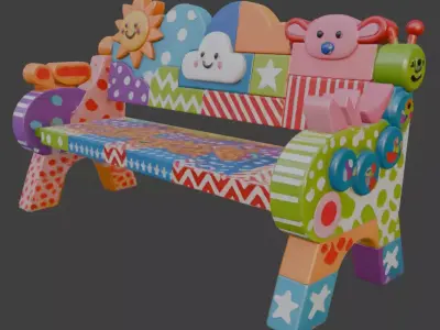 Colorful Kids Cartoon Bench 3D Model 3D model