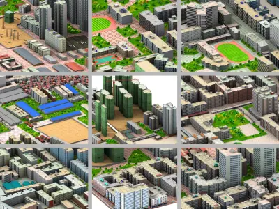City bolck Low-poly 3D model