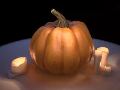 Festive Pumpkin with candles Halloween set  PBR prepared Low-poly 3D model