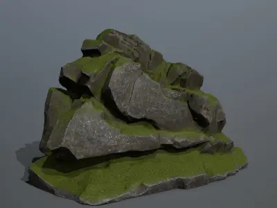 Mountain rock with grass on top Low-poly 3D model