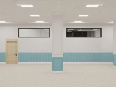 Lobby hallway with walls and glass doors 3D model