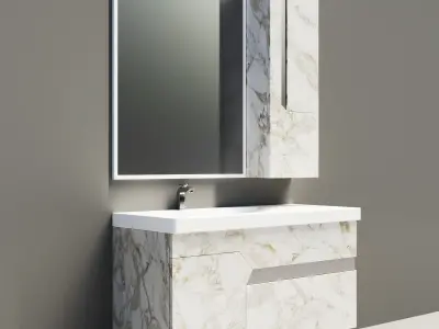 Bathroom vanity with marble top and mirror Low-poly 3D model