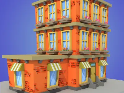 cartoon building low poly Low-poly 3D model