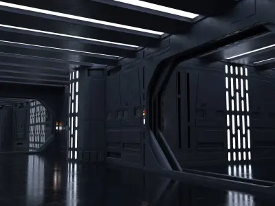 Dark Space Corridors - Sci-Fi Interior Environment 90 Piece Set 3D model