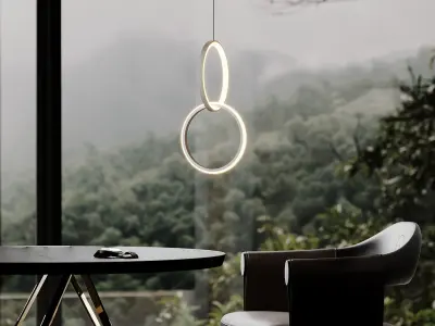 Black and White Simple Bedside Circle Pendant 3D model