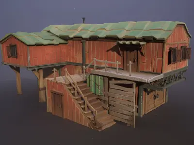 Stylized farmhouse  Low-poly 3D model