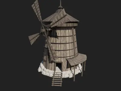 MEDIEVAL MILL WINDMILL WATERMILL FANTASY BUILDING COLLECTION Low-poly 3D model