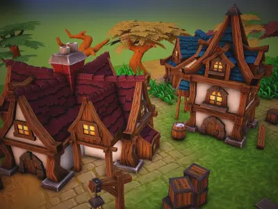 Fantasy modular house pack Low-poly 3D model