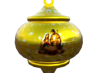 Festive Golden Bauble with Nativity Scene 3D Model PBR  Low Poly Low-poly 3D model