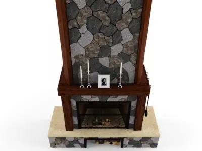 Fireplace with wood and stone 3D model