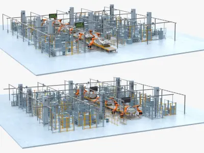  Car Assembly Line Rigged for Cinema 4D 