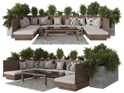 Backyard and Landscape Furniture Dining Zone Set 3D model