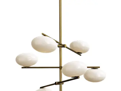 Imperial 6 light brass and opal pendant Low-poly 3D model