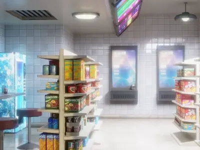 Cyberpunk Store building and props Low-poly 3D model