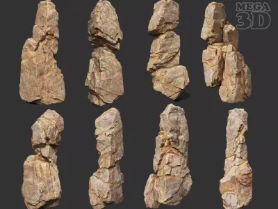 Yellow Vertical Rock Modular 221120 - Ultra HD 16K Texture Low-poly 3D model