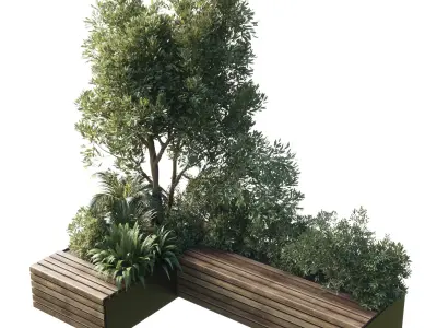 Urban Environment Urban Furniture Green Benches 3D model