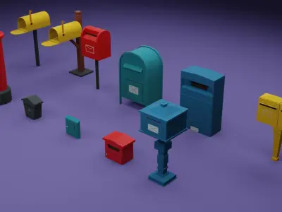 Low Poly Mailboxes Low-poly 3D model