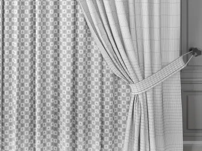 Curtain room with curtains and wooden floor 3D model